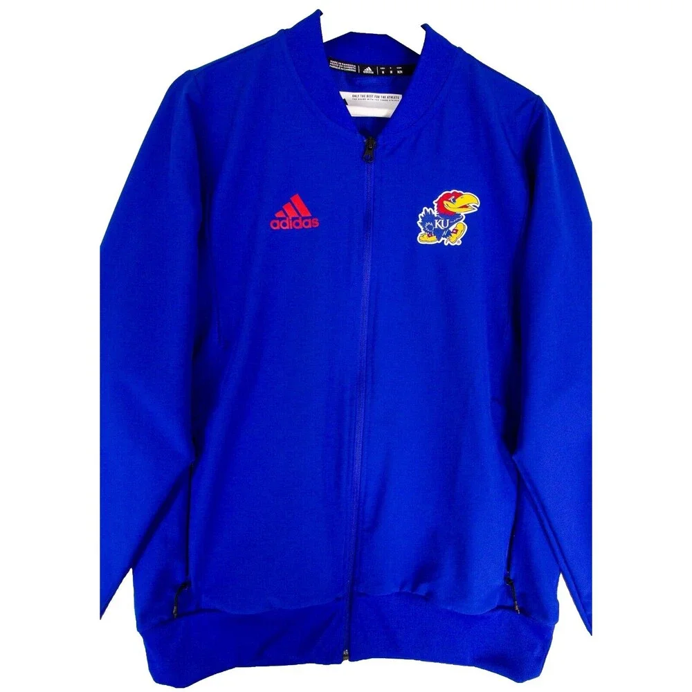 Adidas Kansas Jayhawks KU Players Jacket Full Zip Logo Men's Size Medium Blue